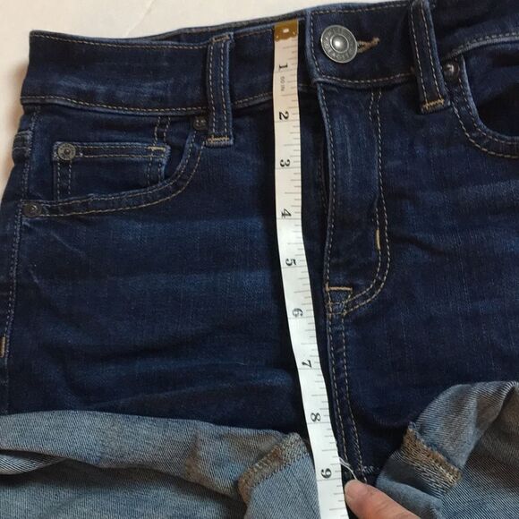 American Eagle Hi-Rise Shortie Next Level Stretch Blue Jean Shorts Size 0 - Picture 13 of 16